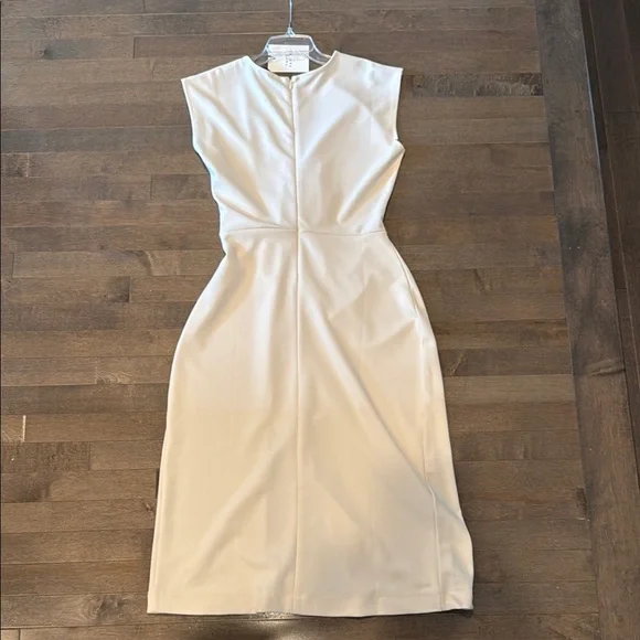 Tanya Taylor Cream Asymmetrical Pleated Midi Dress - Picture 6 of 8